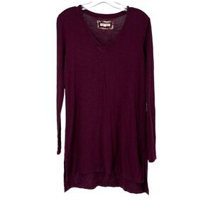 Anthropologie Pure Good Tunic Burgundy Red V Neck Long Sleeve Womens Size XS Top